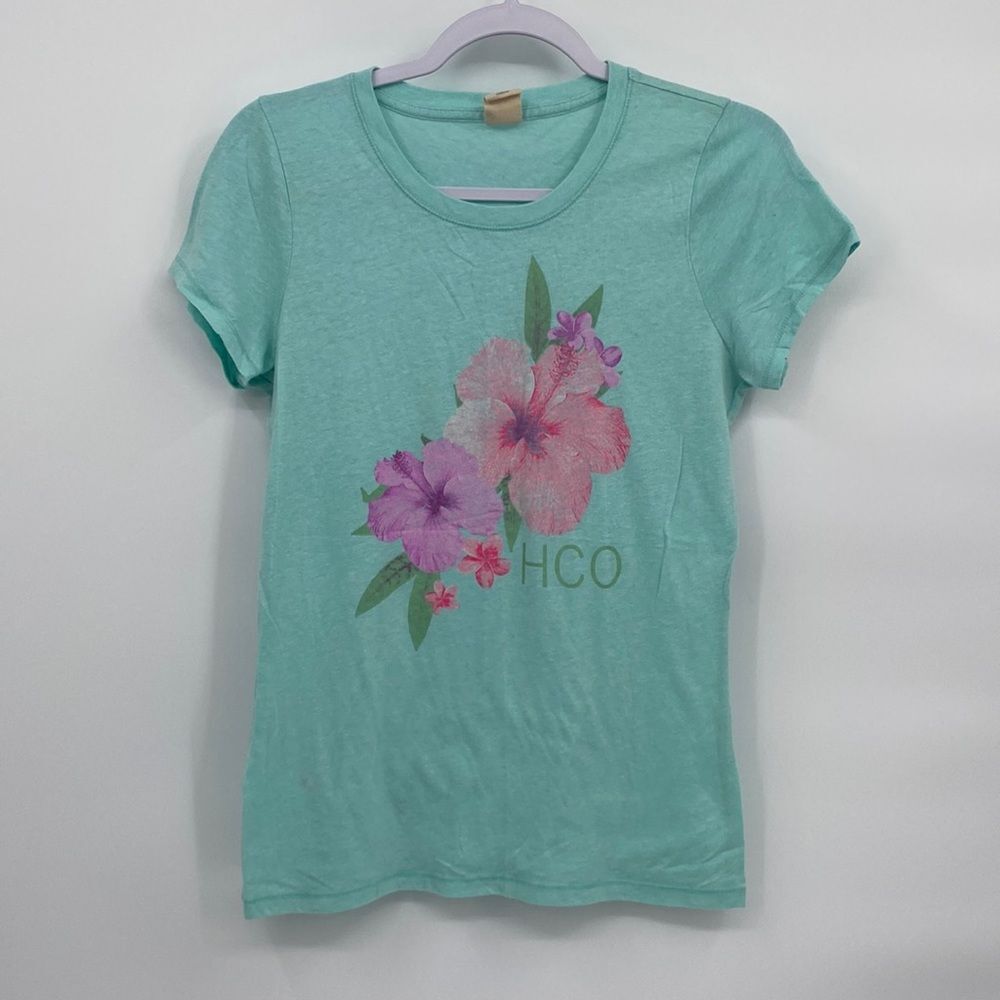 Hollister Womens Round Neck Short Sleeve Pullover HCO Graphic Top Tee Blue Large